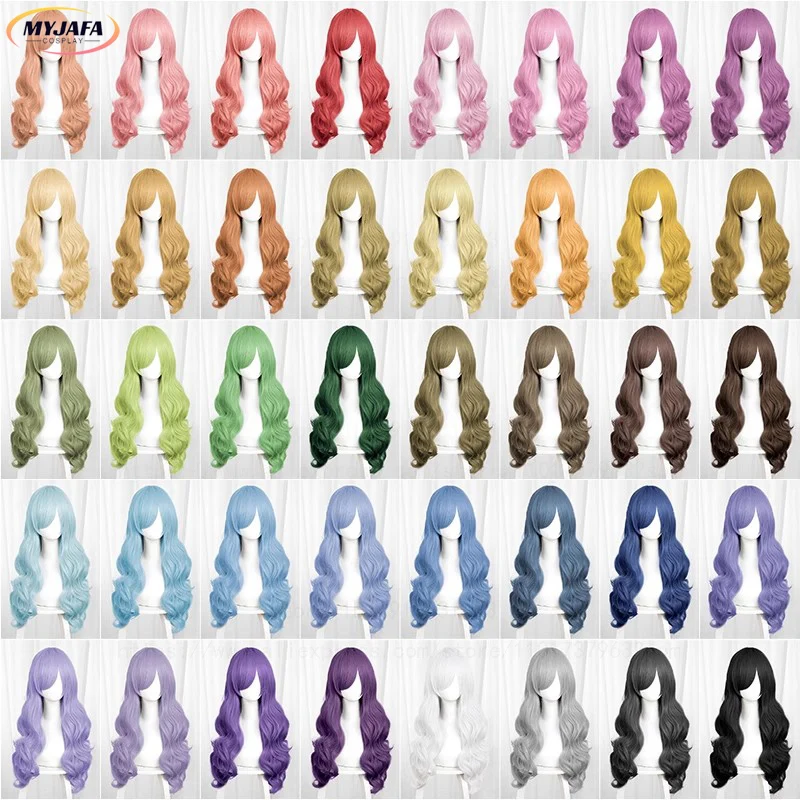 

48 Colors 75cm Long Wave Cosplay Wig Compatible Universal Omnipotent Heat Resistant Synthetic Hair Curly Anime Wigs + Wig Cap