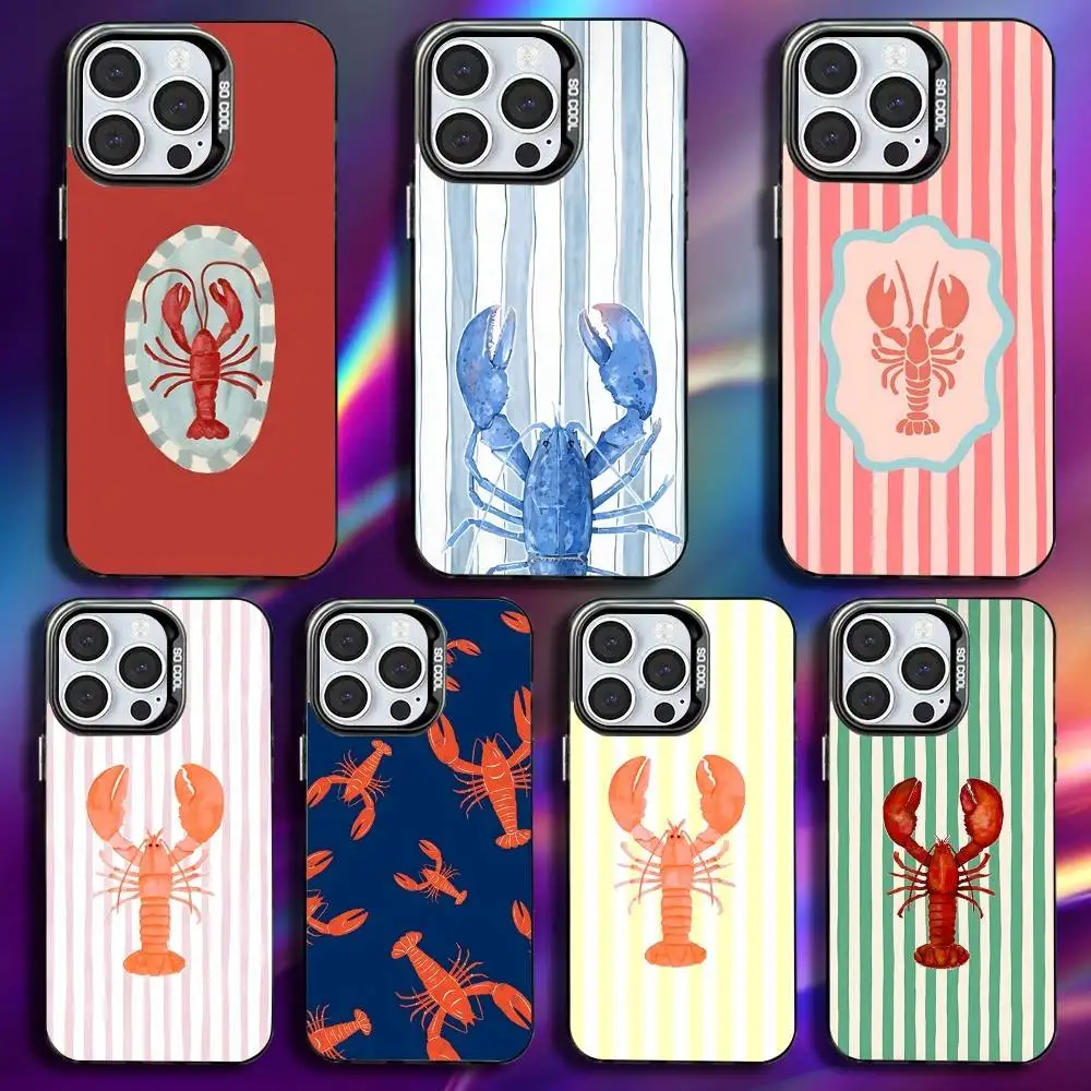 

Lobster On Stripes Ocean Phone Case For iPhone 17,16,15,14,13,12,11,Pro,Max,Plus,Mini,XS,SE Anti Fall Black Matte Hard Bumper