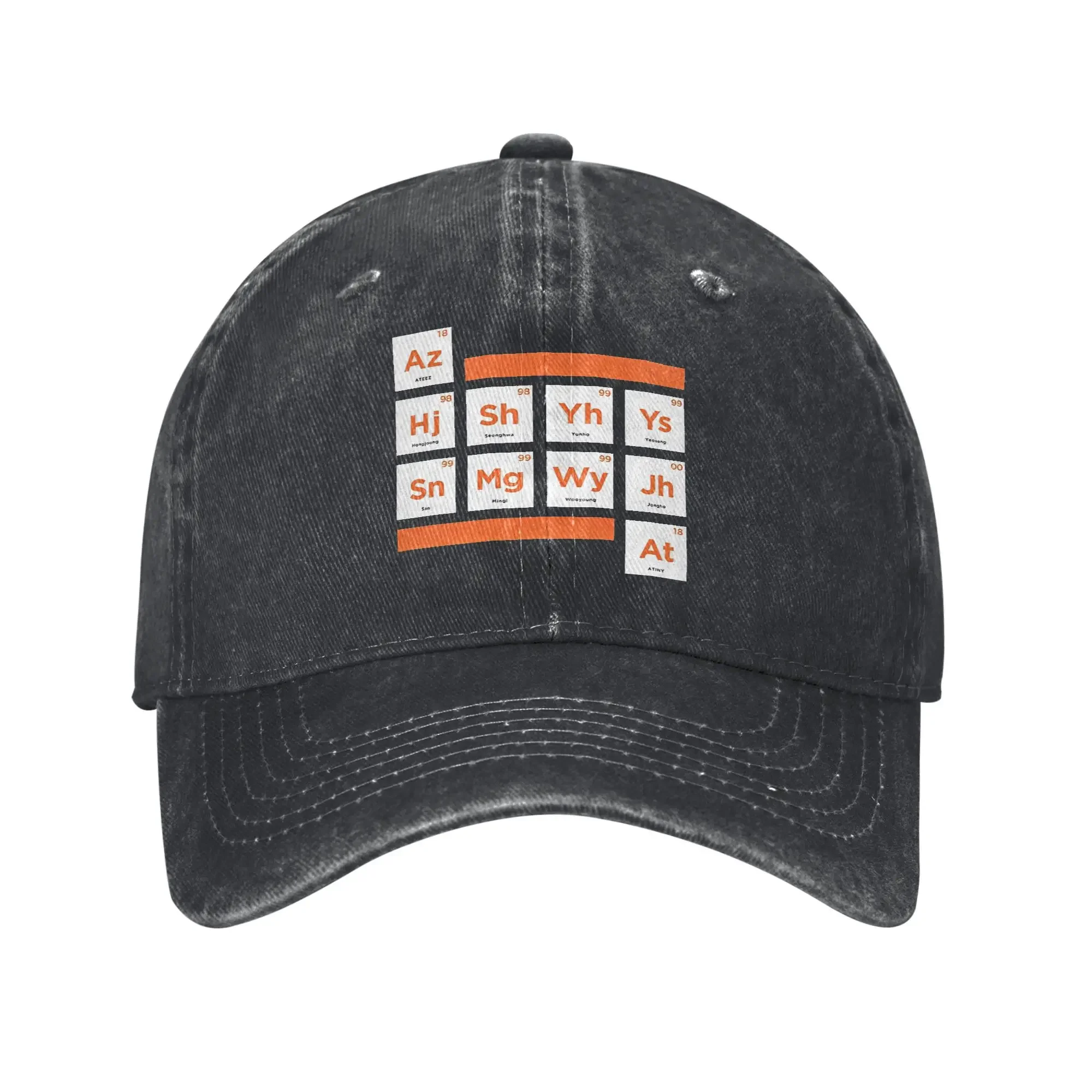 Washed Baseball Cap ATEEZ  Periodic Table Summer Trucker Hat For Unisex Men  Fashion Outdoor Gym Sun Baseball Caps