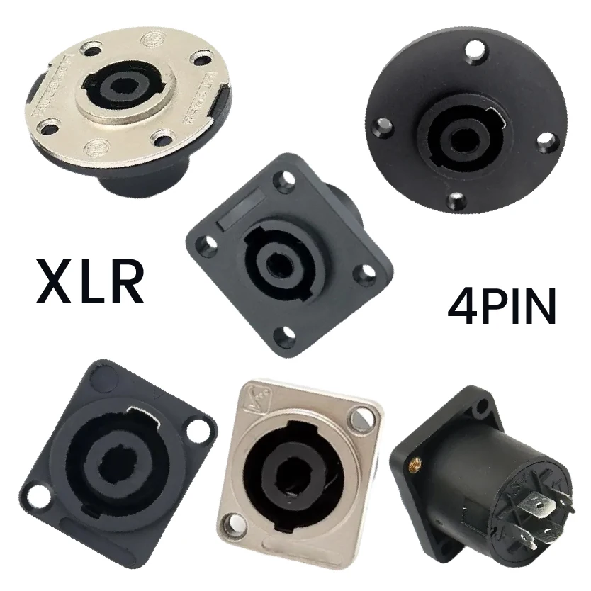 

4-контактный гнездовой разъем для монтажа на панели, разъем динамика, квадратная круглая опорная пластина