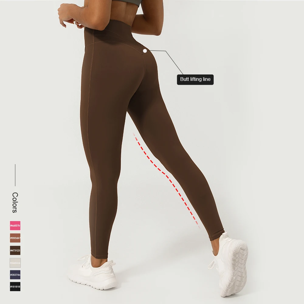 Women Cross Waist Fitness Leggings Solid Color Lifting Buttocks Yoga Tights Without Front Seam Workout Leggings