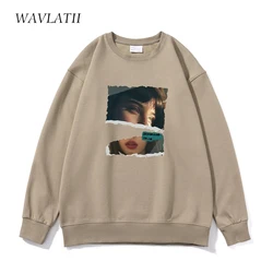 WAVLATII Women New Khaki Streetwear Sweatshirts Female Soft Comfortable White Hoodie Student Oversized Hooded Tops WH2222