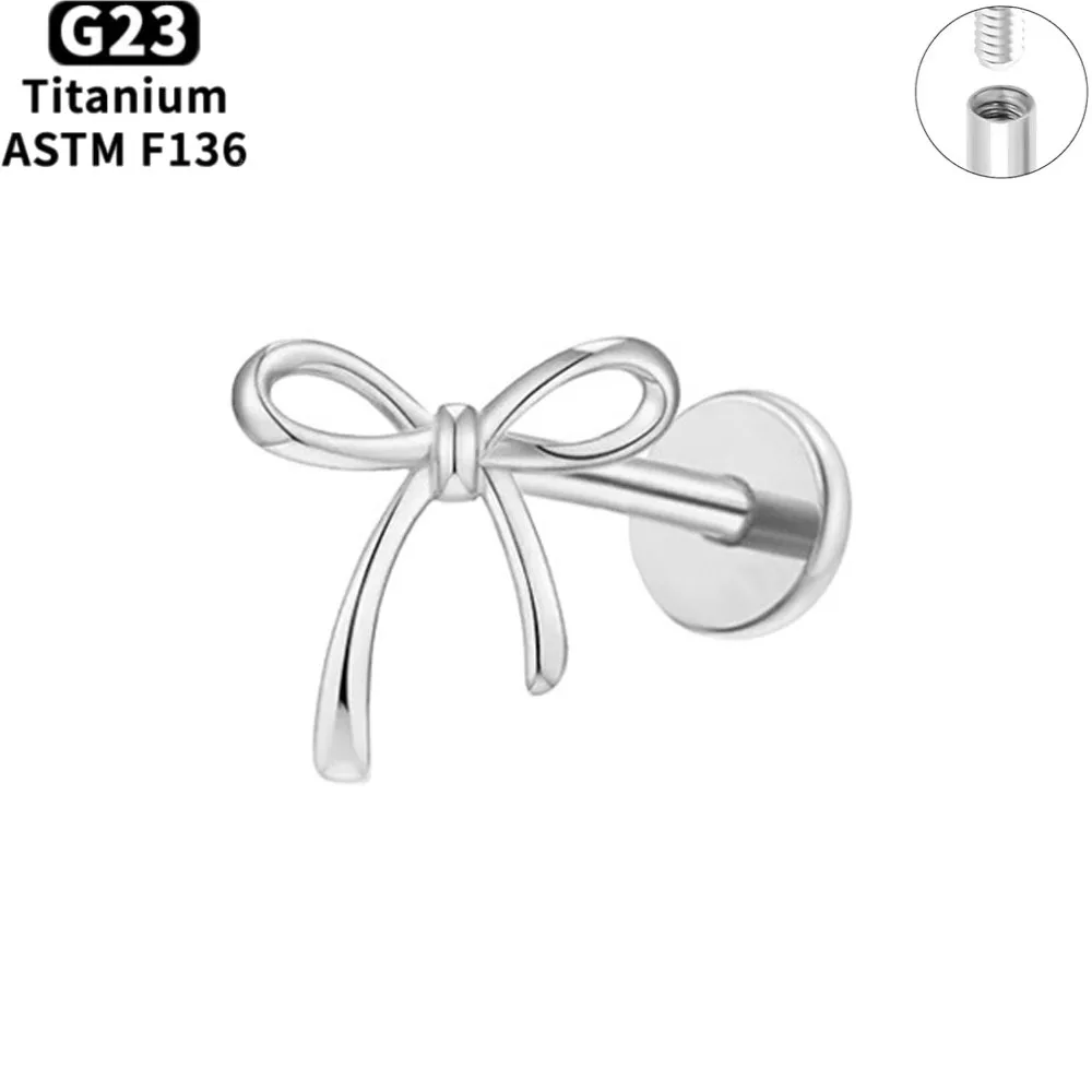 ASTM F136 Titanium Mini Bow Tie Labret Stud 16G Internal Thread Flat Back Lip Tragus Helix Cartilage Conch Piercing Jewelry