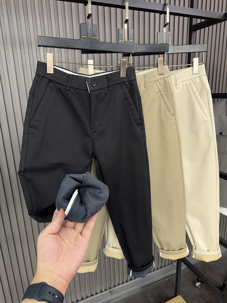 

Мужские модные облегающие прямые брюки на подкладке Fce, удобные повседневные брюки, осенне-зимние теплые брюки Sli Urban Sle