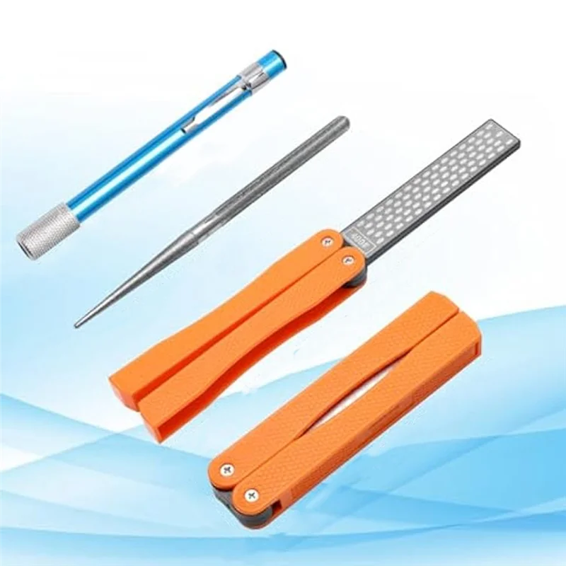 AB33-2 Double-Sided Diamond Knife Sharpener/1 Retractable Diamond Sharpening Rod,Blade Sharpener Stone Pocket Knife Sharpener