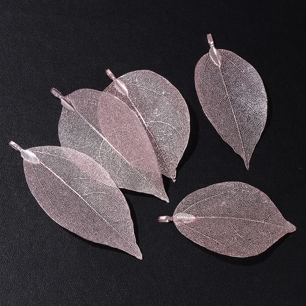5Pcs Natural Leaf Pendants Colorful Electroplated Hollow Flat Leaves Charms For Making Necklace DIY Jewelry Earrings 40-60mm