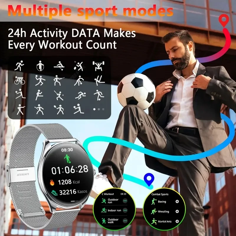 다오르코 2025 신형 1.43인치 AMOLED 466*466 화면 남녀공용 블루투스 통화 스포츠 피트니스 초박형 방수 스마트워치