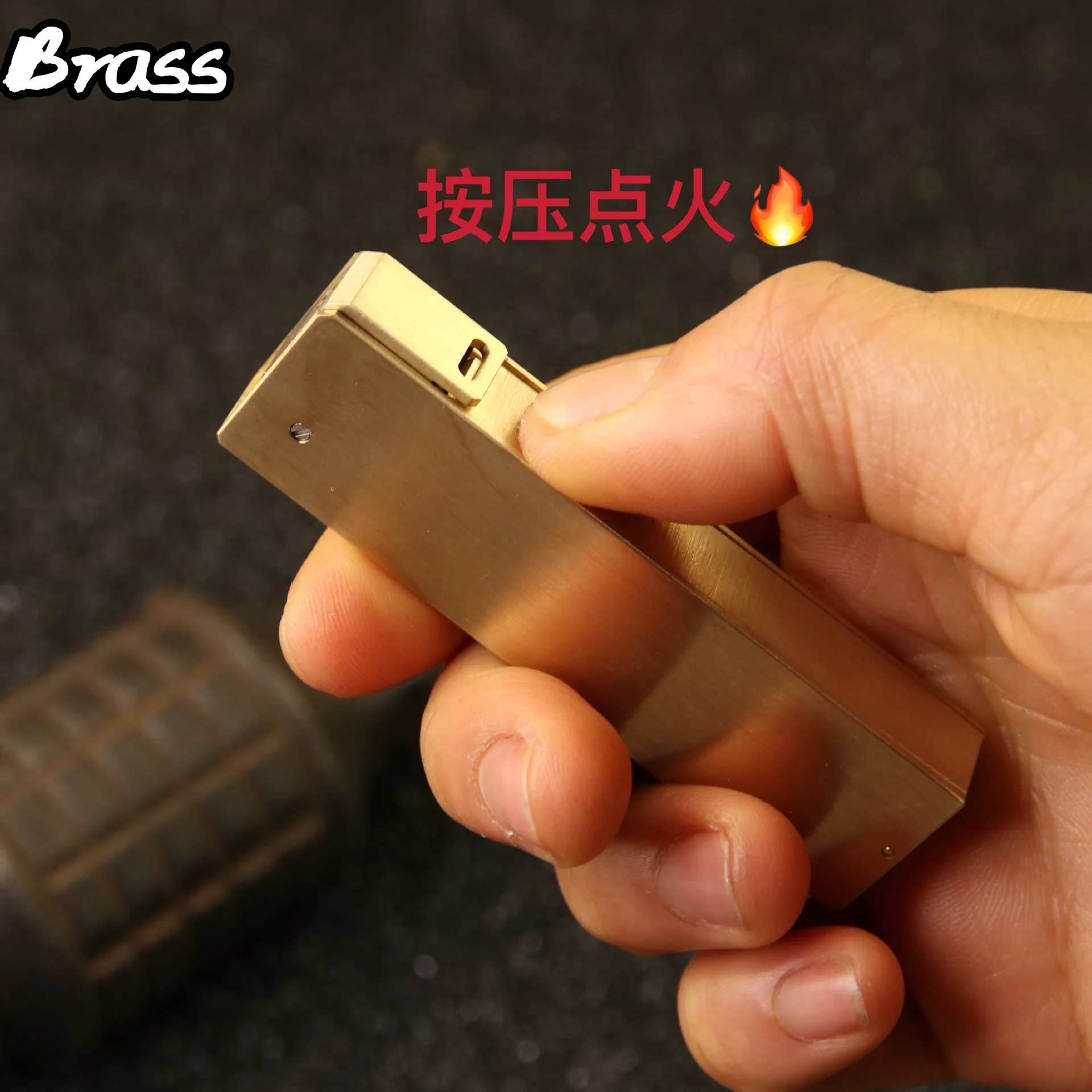 Heavy Trench Handmade Brass Kerosene Lighter Retro Side Press Ignition Special shaped Lighter Cigarette Accessories Collectible