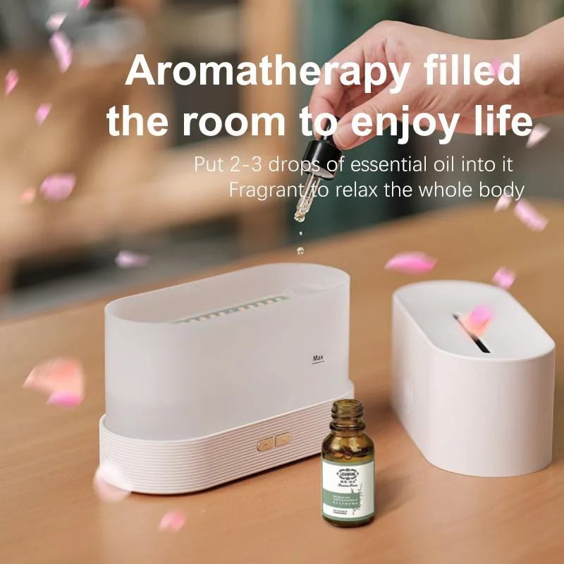 1pc 7-Color Flame Effect Ultrasonic Humidifier & Aromatherapy Diffuser - Whisper-Quiet, USB Powered, Portable for Relaxing Bedro