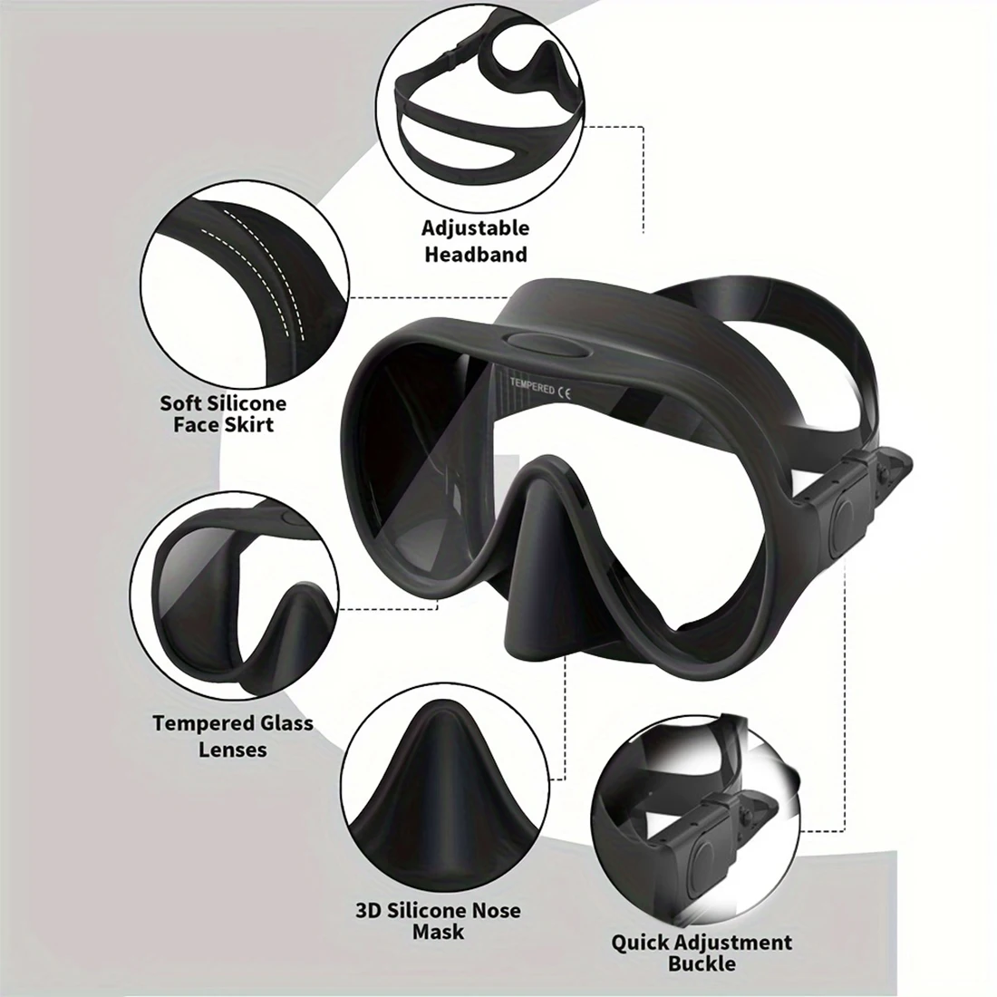 Diving Goggles Scuba Mask Professional Diving Snorkeling Adjustable Buckle Silicone Molding Swimming Mask Tempered Glass