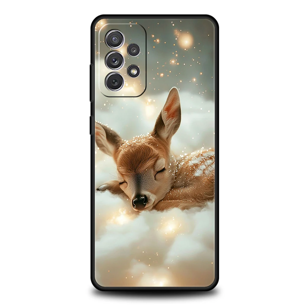 เคสโทรศัพท์สำหรับ Samsung Galaxy A55 A35 A17 A15 A14 A25 A54 A51 A71 A72 A73 A32 A52 A52S A41 5G วัสดุ TPU นิ่ม ลายกวางและลิ้นจี่