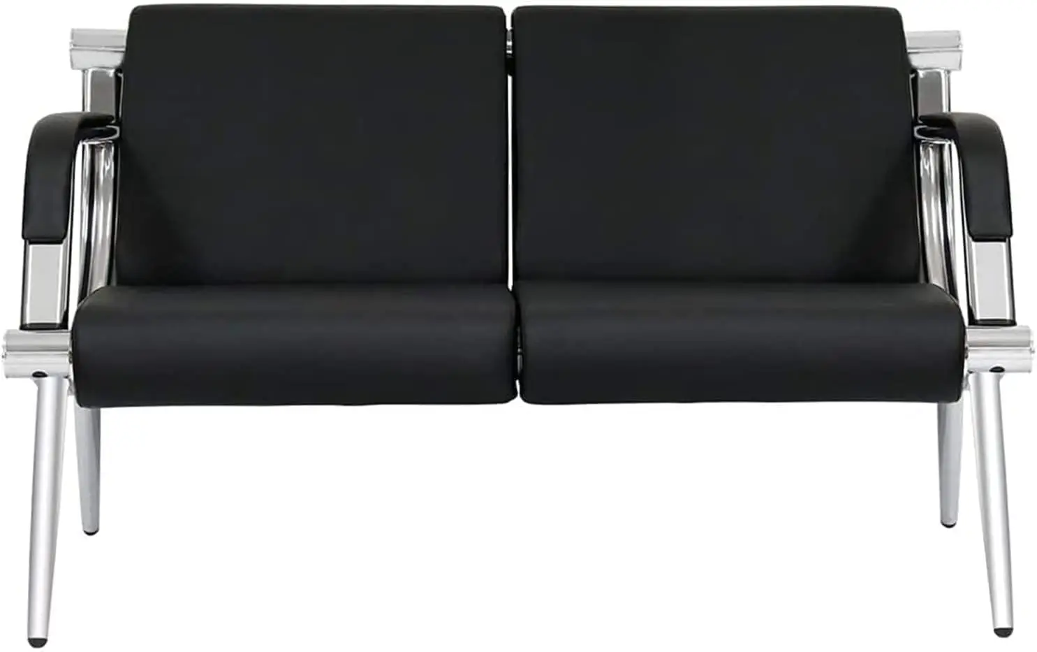 2-Seat Black Leather Waiting Room Bench, Office Reception Guest Sofa Chair, Visitor Seating for Airport, Market, Bank, Salon