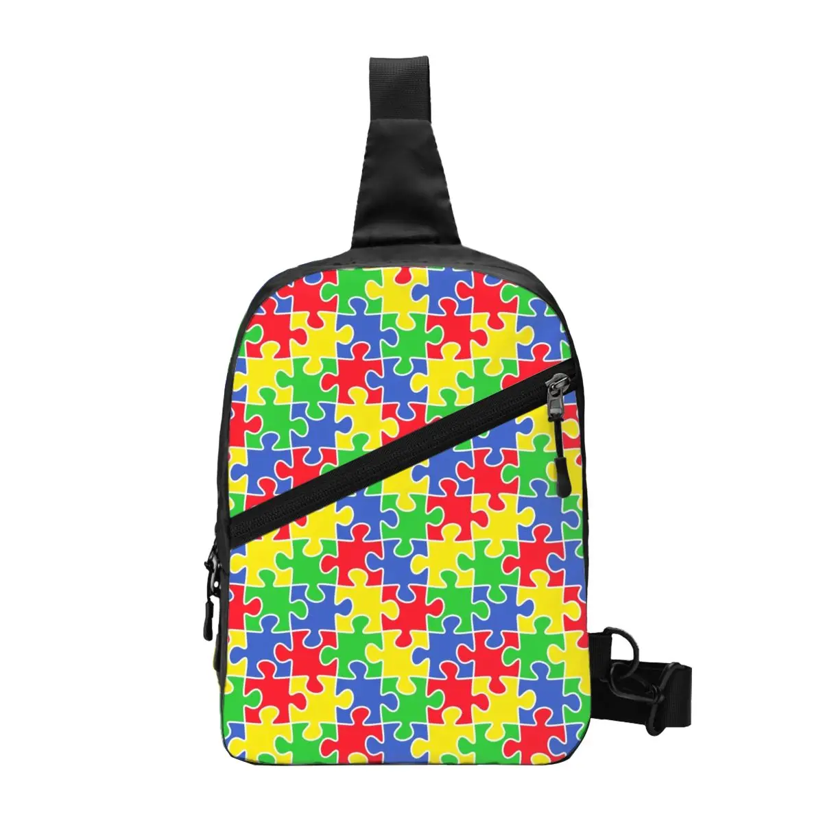 

Custom Colorful Puzzle Pieces Autism Awareness Sling Chest Bag Shoulder Crossbody Backpack for Men Travel Hiking Daypack