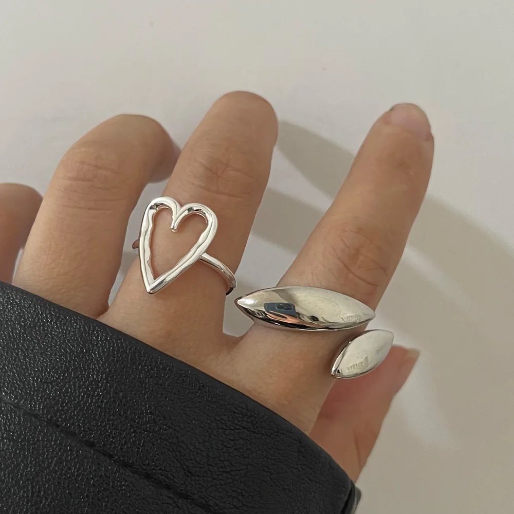 Anillos abiertos de Plata de Ley 925 con forma de corazón para mujer, accesorios de joyería de diseñador de lujo para compromiso de boda, regalo de cumpleaños y fiesta