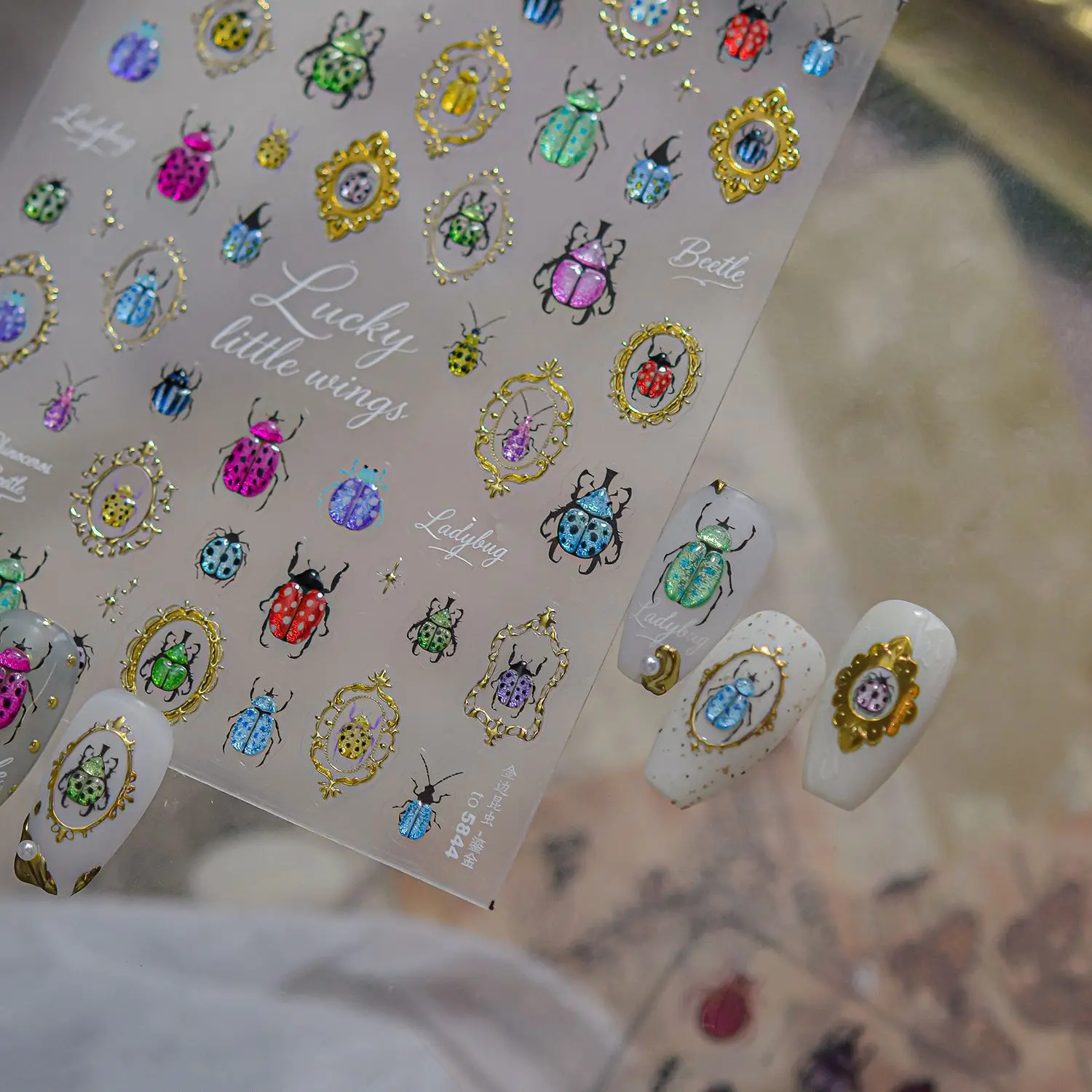 5D Embossed Retro Gilding Poem of Insects Nail Stickers Cute Colorful Beetle Moth Butterfly Ladybird Decals Manicure Decorations