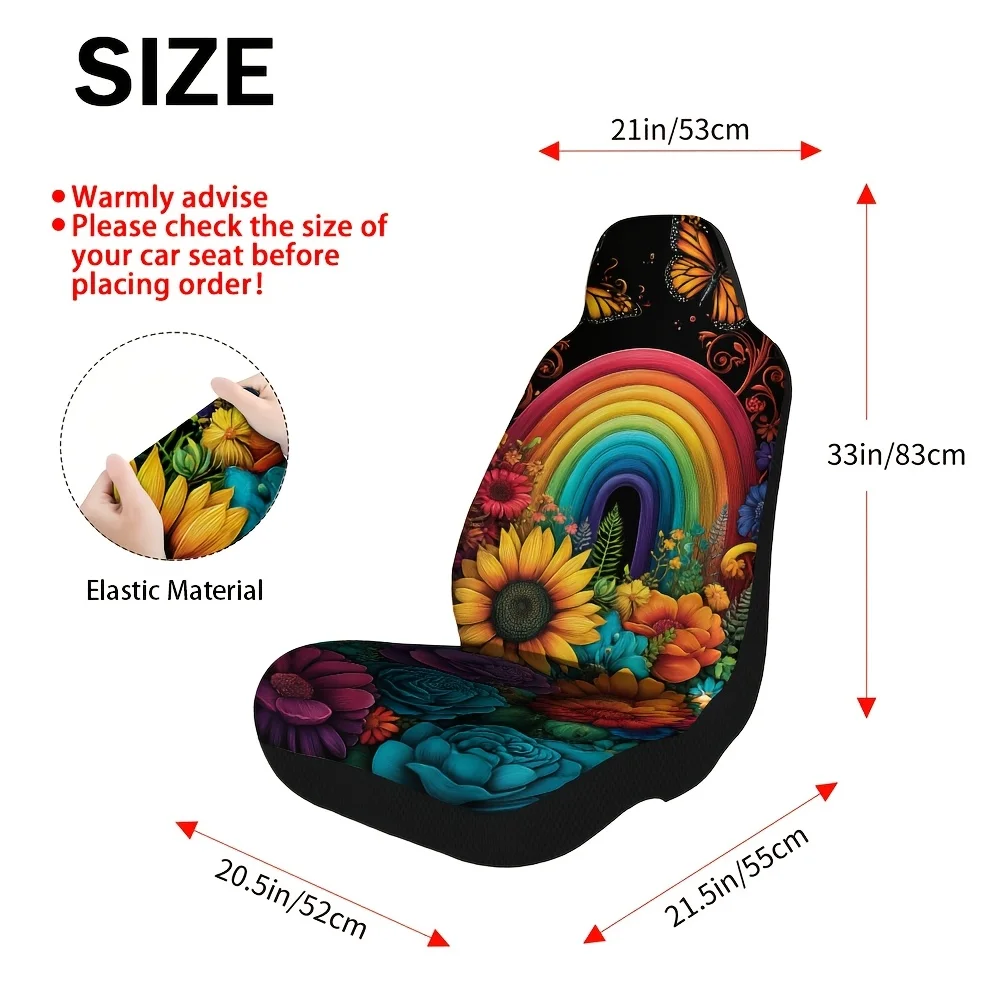 2pcs Pride Celebration Rainbow Blossoms Seat Covers Set For Most Cars – Premium Comfort, Durable Seat Protectors, Fit, Trendy