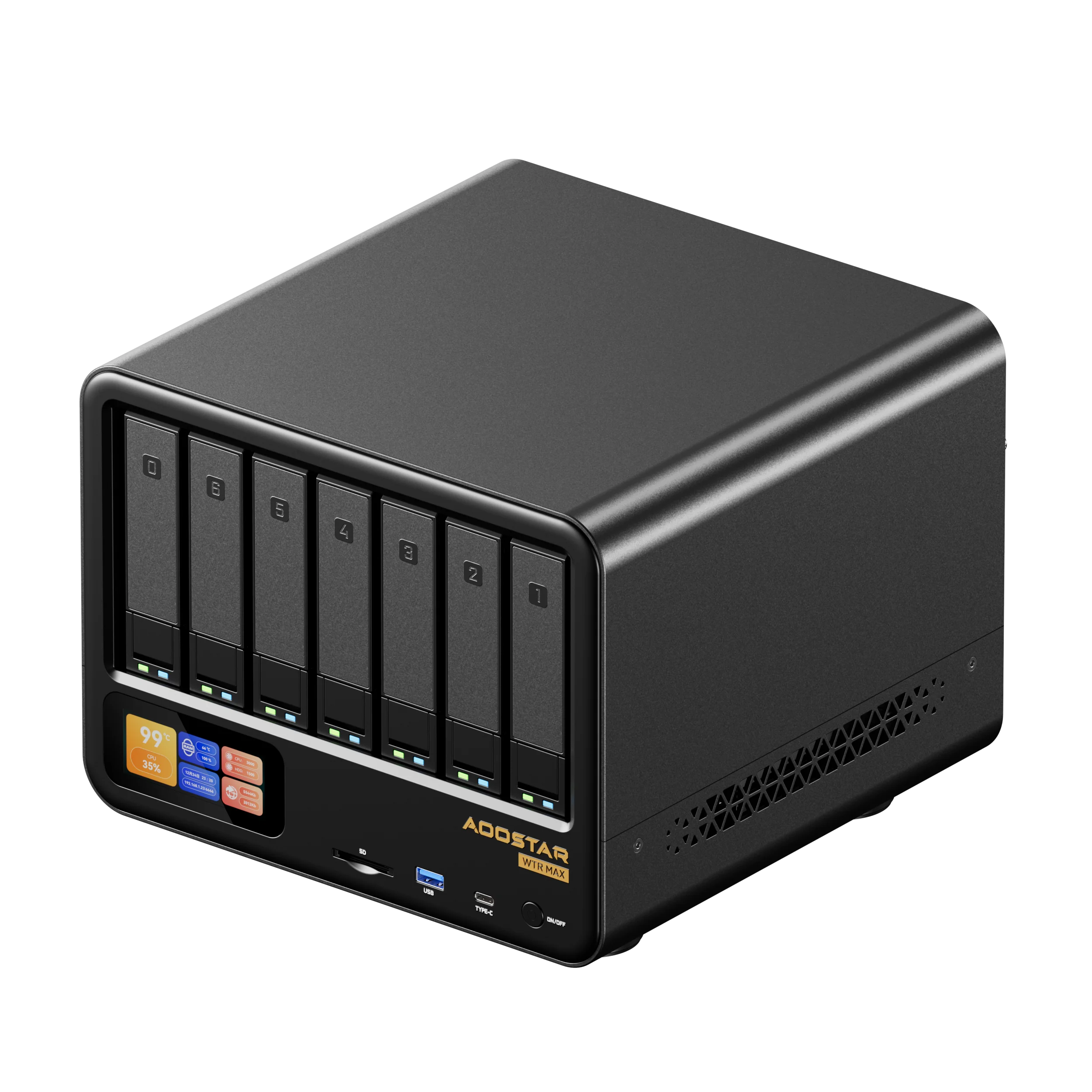 Mini PC AOOSTAR WTR MAX, AMD Ryzen 7 8845HS, 6×3.5" HDD, 5×M.2 SSD, double LAN 2.5G, USB4, DDR5 ECC RAM, serveur de stockage NAS