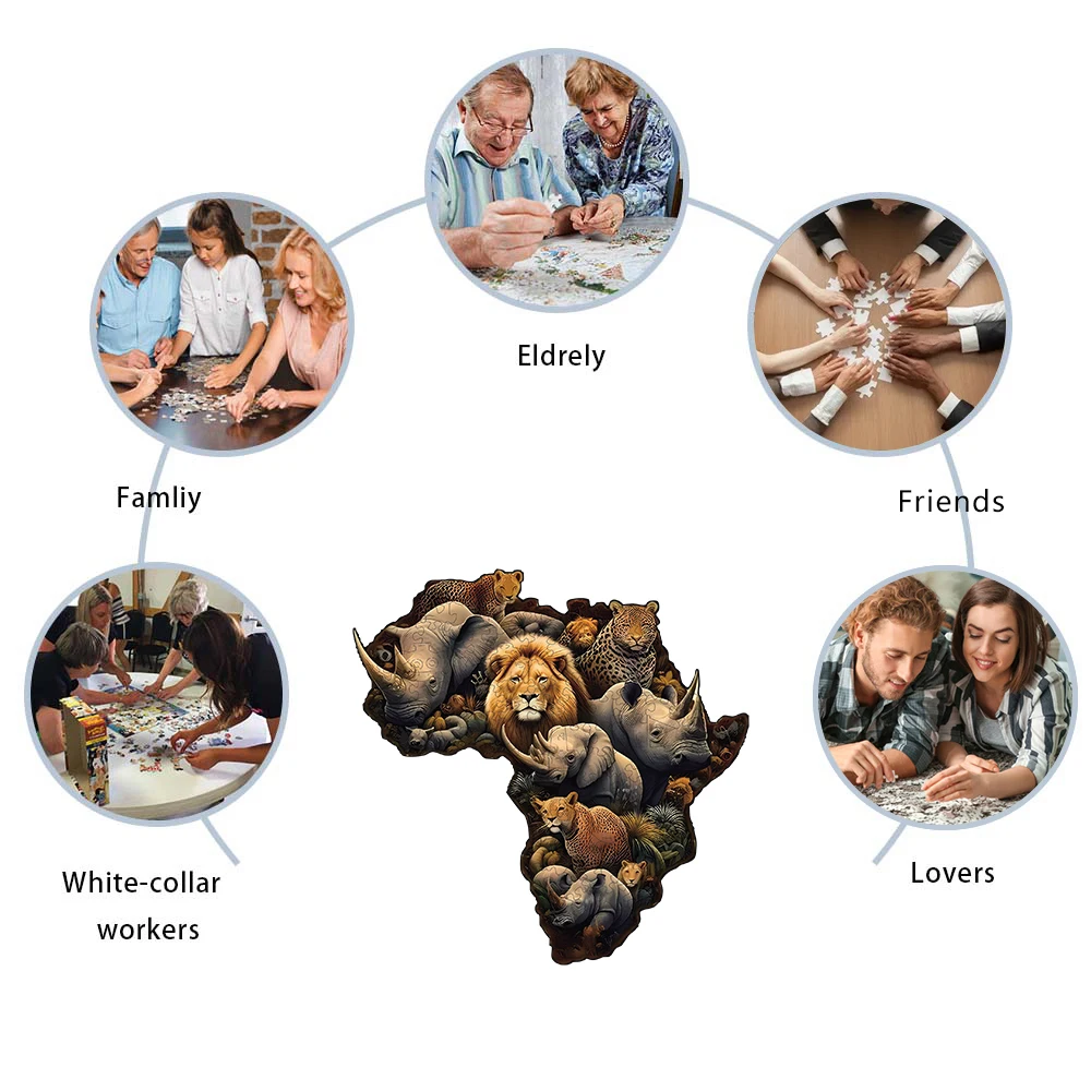 لغز خشبي على شكل عالم الحيوان، قطع غير منتظمة على شكل حيوانات، هدية عيد ميلاد، ديكور منزلي للعبة العائلة #5