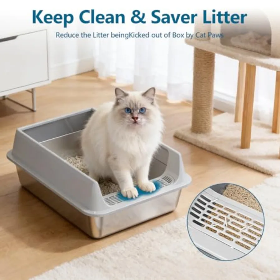 2-Pack XXL XL Stainless Steel Cat Litter Box with High Sides Leak-Proof Drop-Proof Rust-Resistant Non-Stick Odor Control Easy t view 5