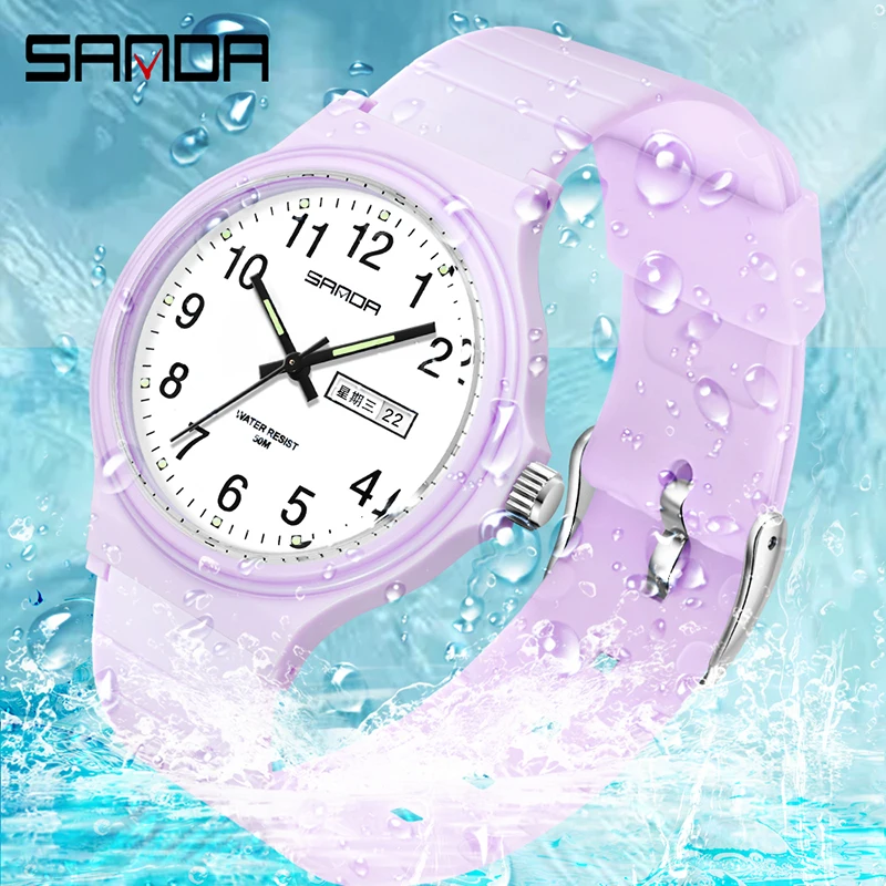 Sanda-relojes de cuarzo para mujer, pulsera de estilo minimalista, resistente al agua, color blanco y negro, 2022