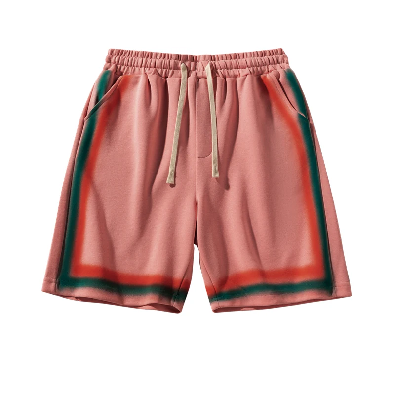 Calção de gradiente sólido masculino de verão, bolsos elásticos, bandagem, cintura alta, calça casual de férias, 5, 4