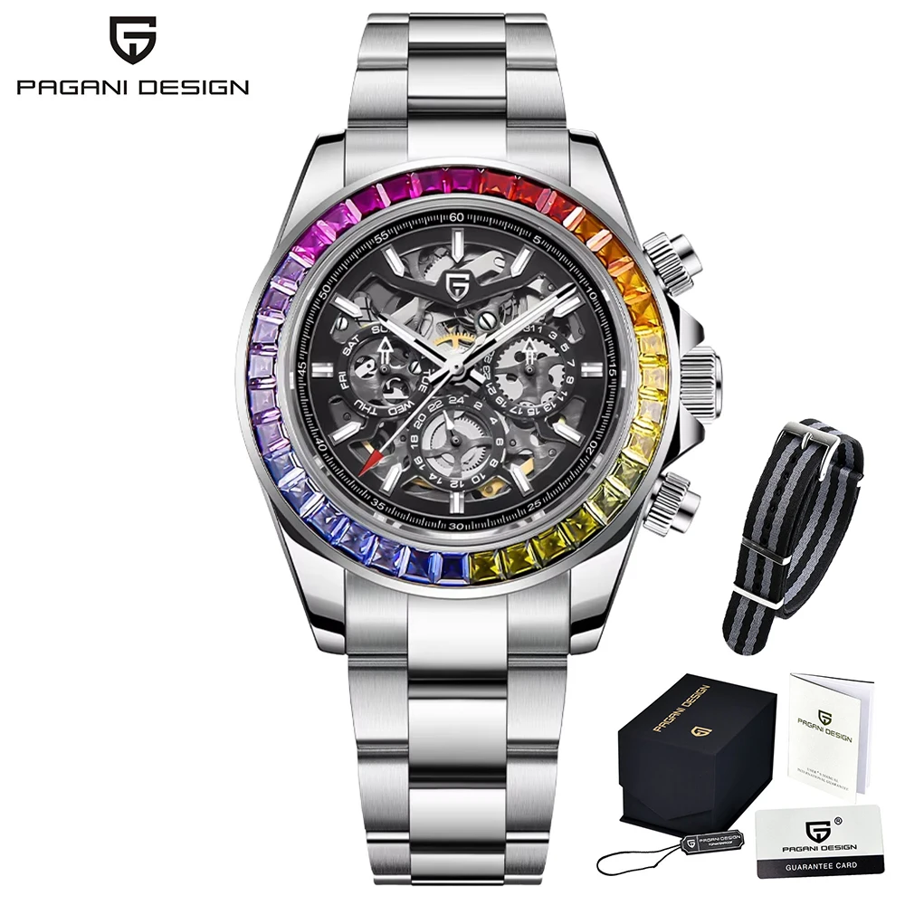 PAGANI DESIGN Automatisch mechanisch herenhorloge Roestvrij staal Waterdicht Sport 10Bar Luxe vrijetijdshorloge voor heren Reloj Hombre