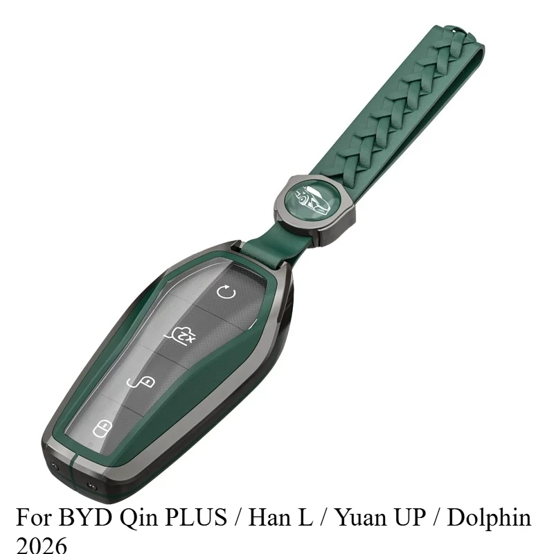 

For BYD Qin PLUS / Han L / Yuan UP / Dolphin 2026 Smart Key Fob Cover – Zinc Alloy Car Key Case Protective Shell with Keychain