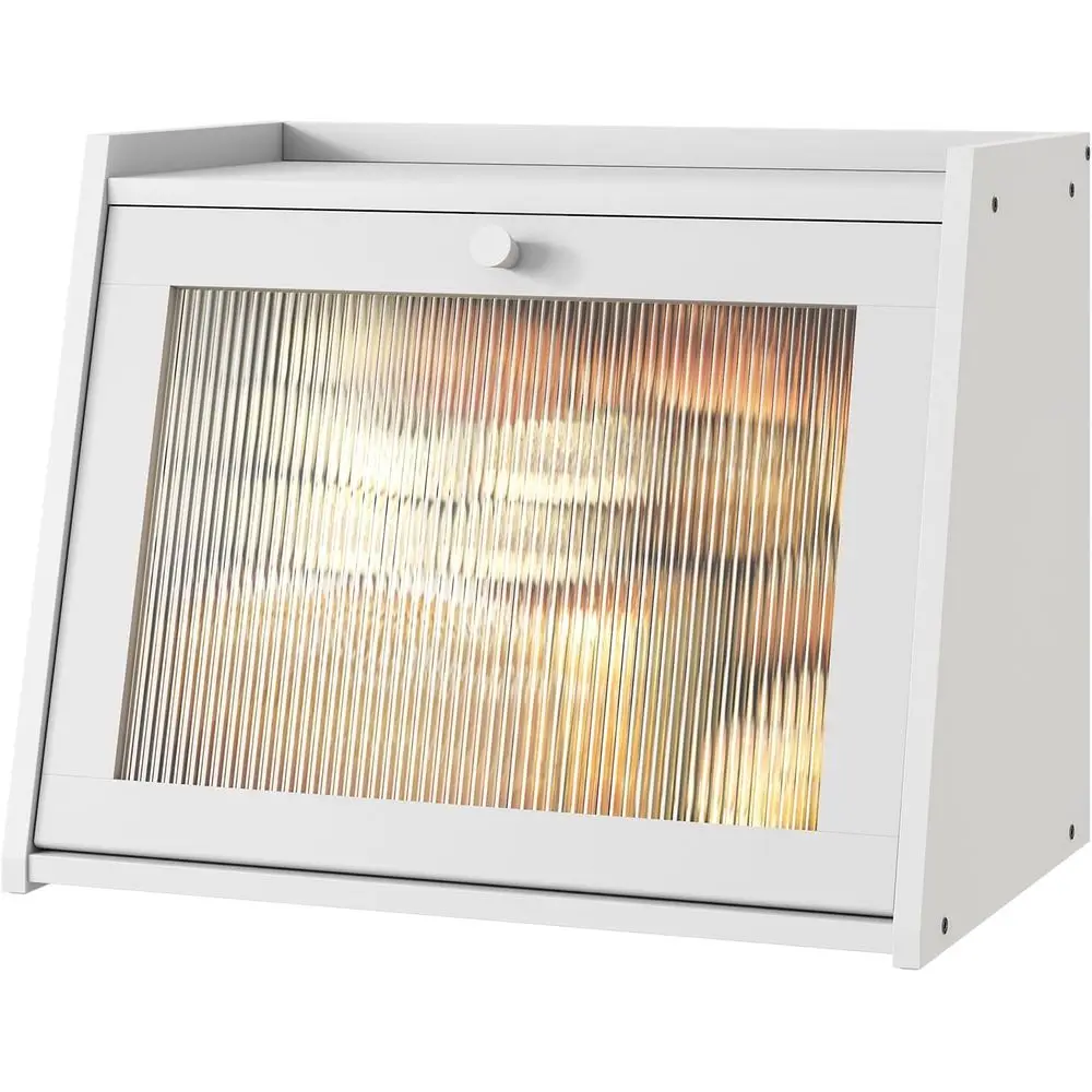 

White Bamboo Bread Box with Clear Acrylic Door, Farmhouse Style Countertop Storage for Kitchen