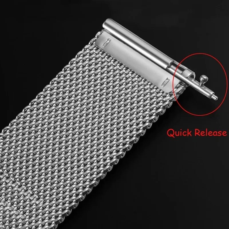 Double Buckle Loop Watch Bands 16/18/20/22/24mm Mesh Milanese Watch Straps for Seiko for Huawei for DW Stainless Steel Bracelets