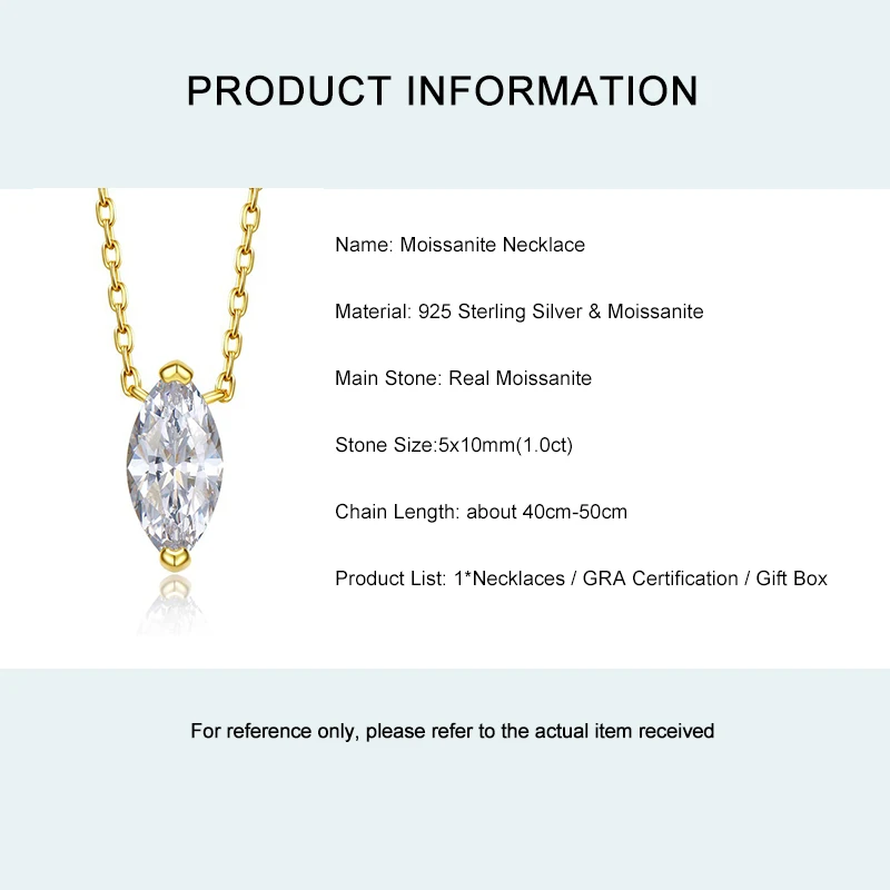 Lnkry Marquise Cut Moissanite Necklace For Women Genuine s925 Sterling Silver Solitaire Pendant Necklace Clavicle Chain Jewelry