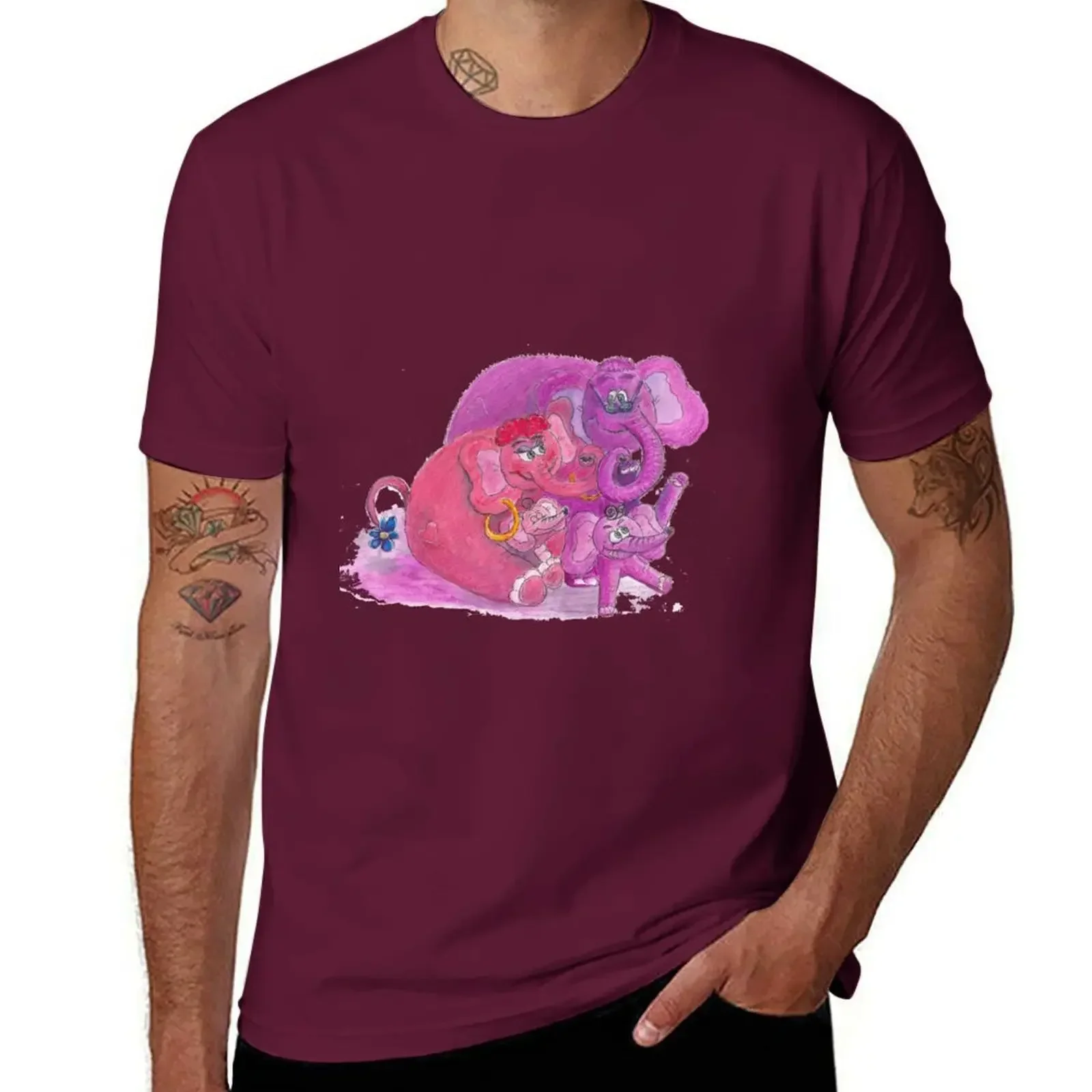 pink elephant family\t T-shirt sublime hippie clothes summer top mens t shirt