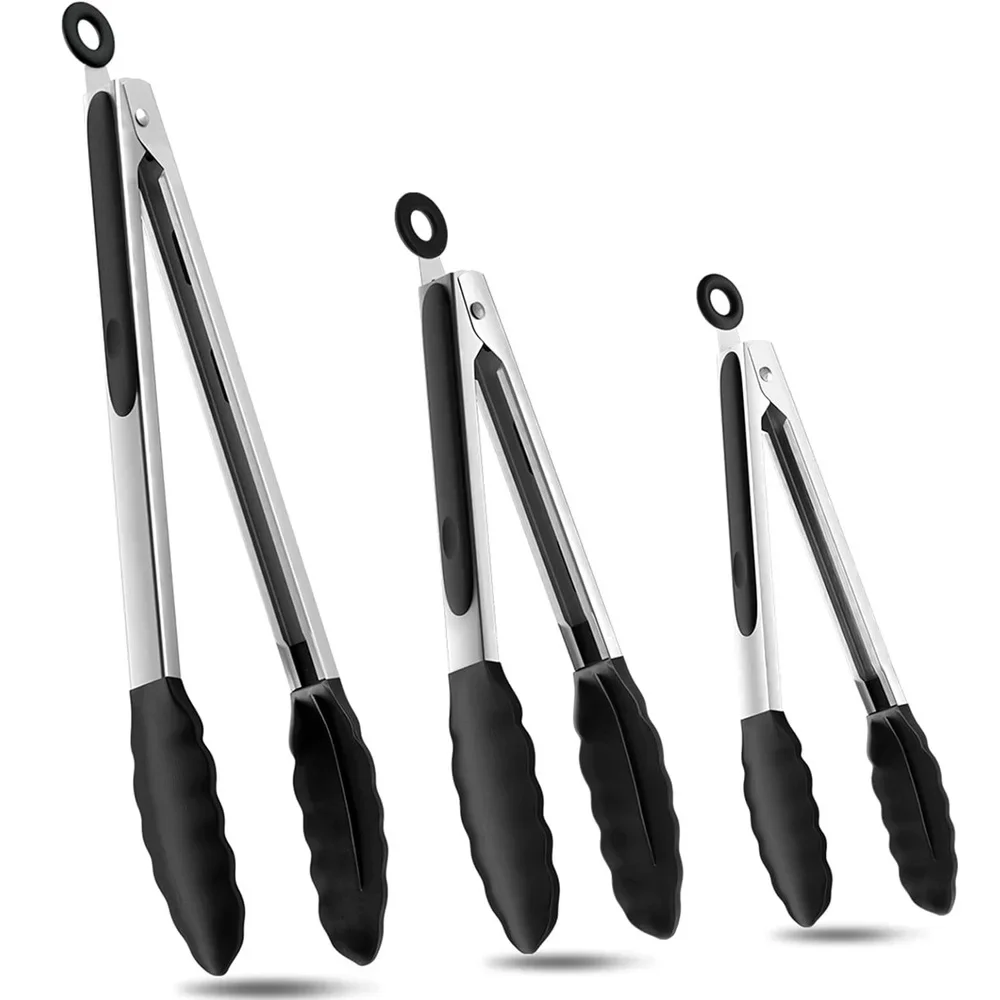 

Силиконовые щипцы для гриля для барбекю, кухонные щипцы для приготовления салата, хлеба, антипригарный зажим для барбекю, зажим из нержавеющей стали, инструменты, гаджеты