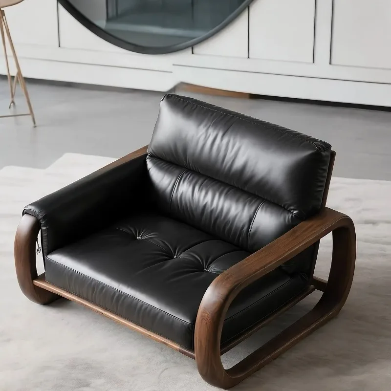 New Chinese single leather sofa chair living room leisure chair