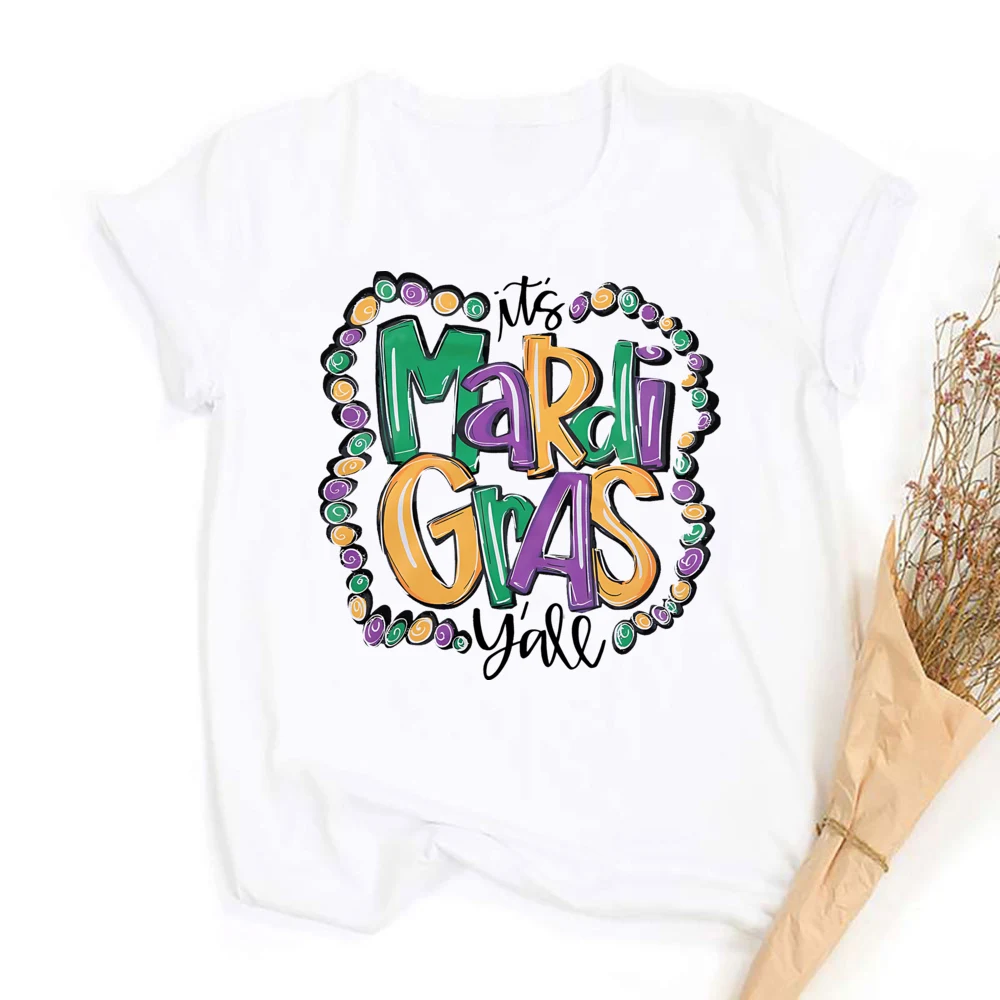 Mardi Gras Shirt for Women It's Mardi Gras Yall Shirt Carnival Outfit Shirt Holiday Bleached Short Sleeve Tops Clothes