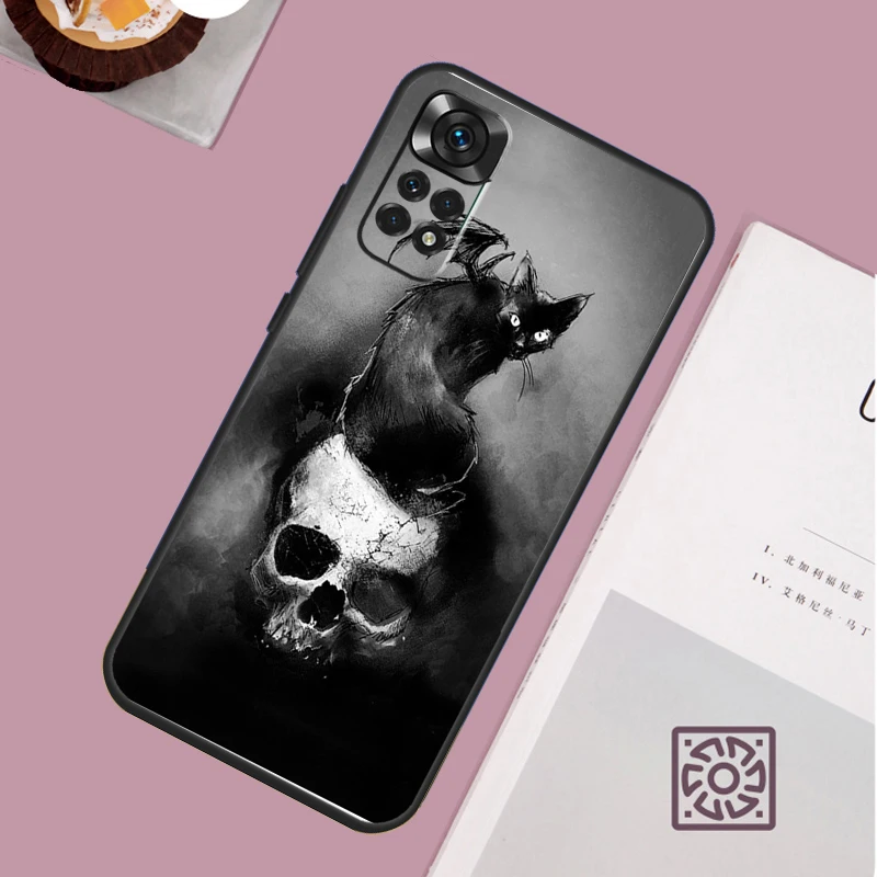 Black Cat Skull Goth Witch Case For Xiaomi Redmi Note 12 9 10 11 13 Pro Plus 9S 10S 11S 12S Redmi 12 10C 12C 13C Cover