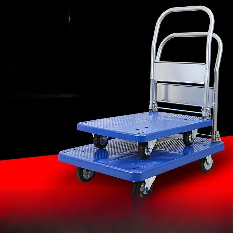 

Warehouse handling super load-bearing hand trailer logistics pulling goods silent four-wheeled trolley portable folding