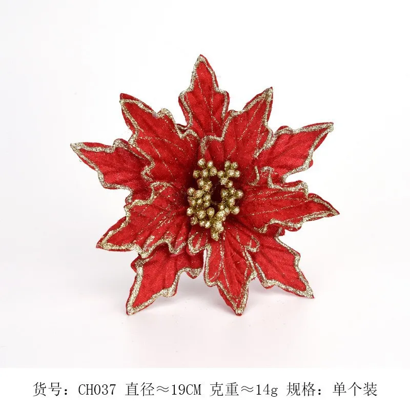 

Simulation Golden Pink Edge Red Christmas Flower Christmas Tree Decoration Home New Year Artificial Flowers Garland Accessories