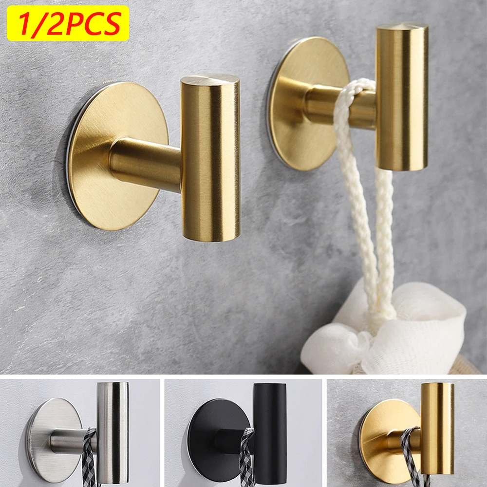 1/2pcs קיר דבק וו נירוסטה חלוק מוטים מגבת מעיל מפתח מכנסיים מקשים מגבת אמבטיה אביזרים