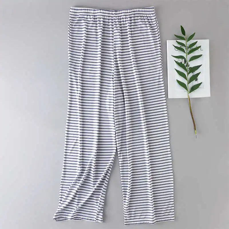 BirdTree, Natural Silk Knitted Wide Leg Pants, Men High Waist Stripe, Beach Vacation Casual Trousers, Autumn Winter B48618QM