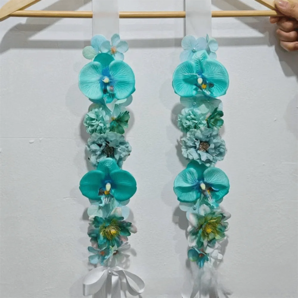 Hochzeits-Blumendekorations-Satin-Blumenschal mit gemischten Blüten, elegantes Ornament, künstliche Blumen, handgefertigter simulierter Blumenschal – Detail 8