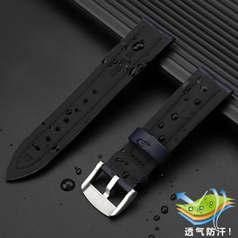 For BLANCPAIN Fifty Fathoms 5000 5015 5200 Watch Strap Nylon Pattern Genuine Leather Canvas Watch Band Black Men 23MM Bracelet