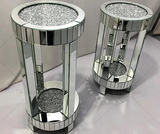 New design modern Round Side Table Living room silver crushed diamond luxury mirror side table