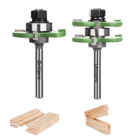 2pcs 1/4 inch Shank Tongue Grooving Router Bit Set 3-Tooth T-Shape Adjustable Milling Cutter for Flooring Panel Woodworking Tool