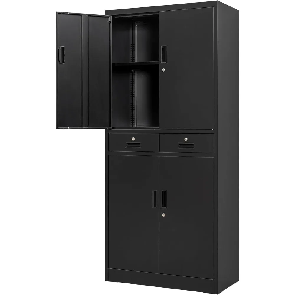 

Locking Storage Cabinet with Drawers and Adjustable Shelves for Garage, Office, Classroom- Black