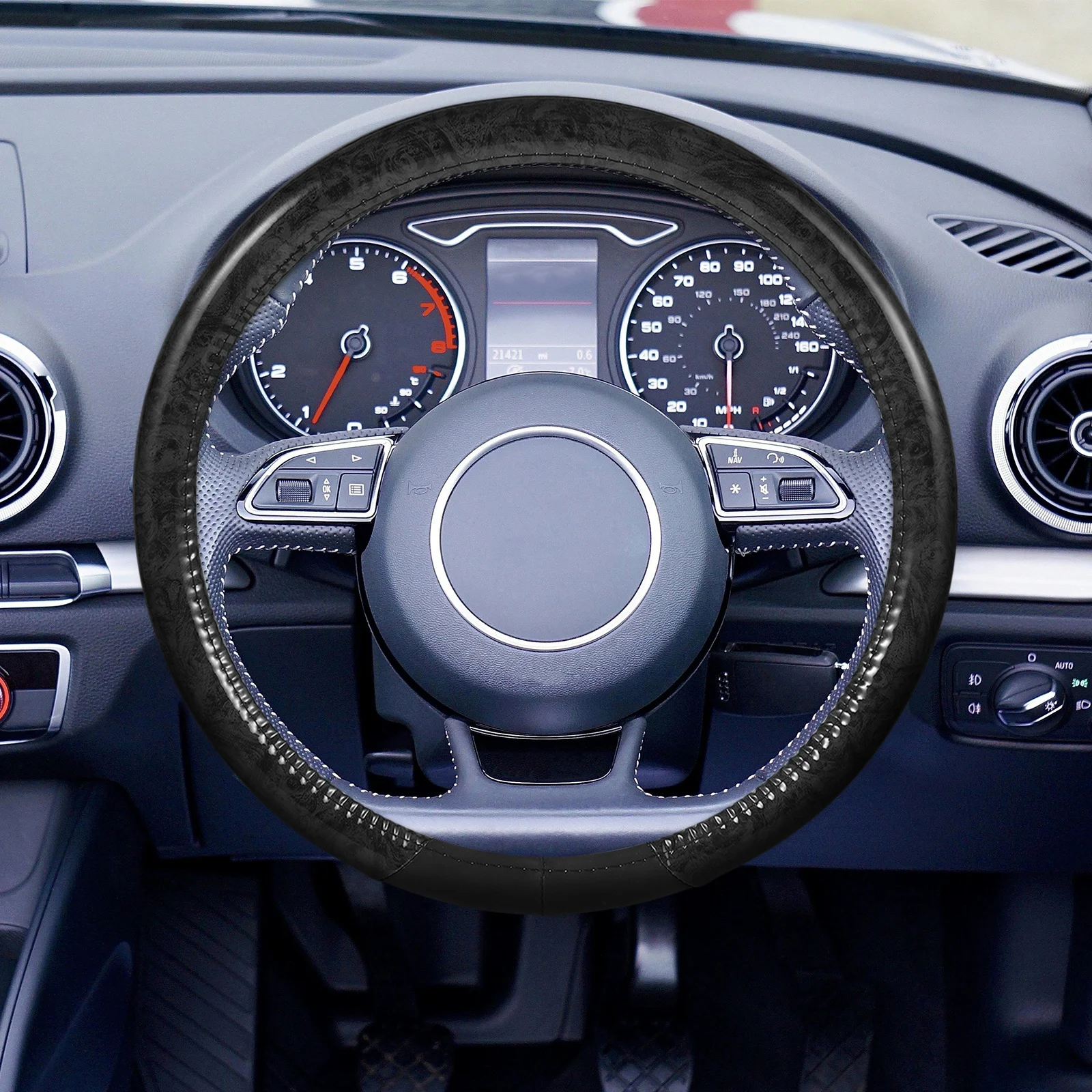 غطاء عجلة القيادة المزخرف المضاد للانزلاق لجميع المواسم، ملحقات السيارة مناسبة تمامًا، قبضة مريحة تدوم طويلاً، تصميم أنيق #3