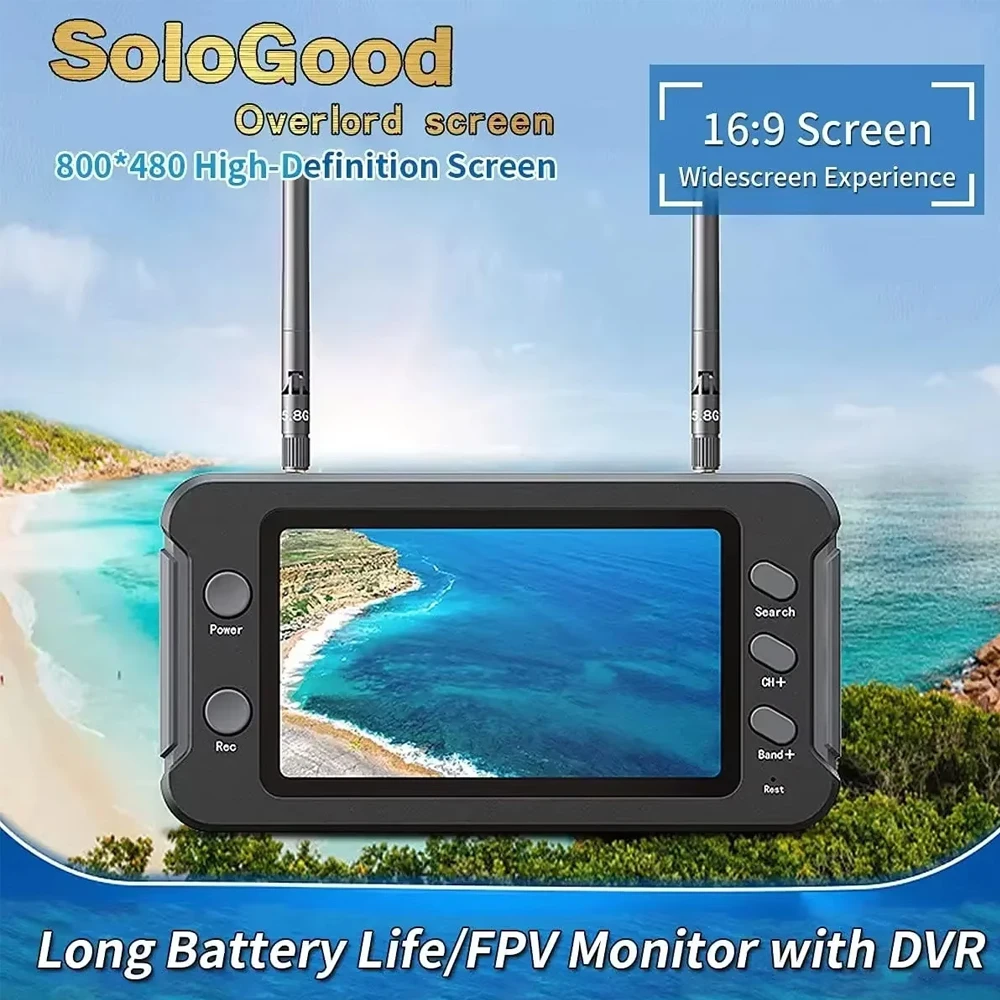 SoloGood 5.8G FPV Monitor with DVR 40CH 4.3 Inch LCD Display 16:9 NTSC/PAL Auto Search Video Recording RC FPV Multicopter