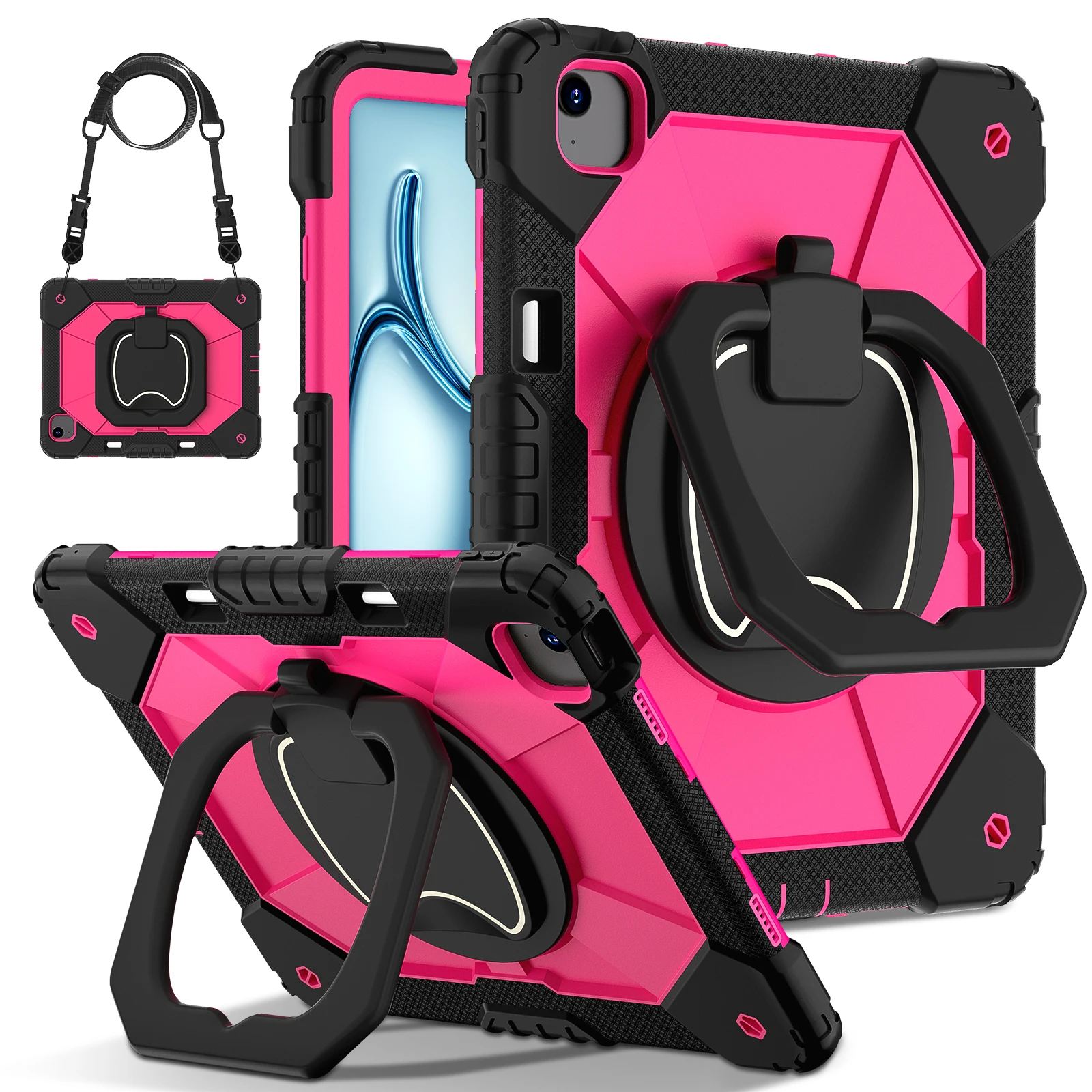 Stand Case For iPad Air 13 2026 M4 2025 M3 2024 M2 4 5 Pro 13 2025 M5 2024 M4 Rotating Handle Grip Rugged Cover Shoulder Strap