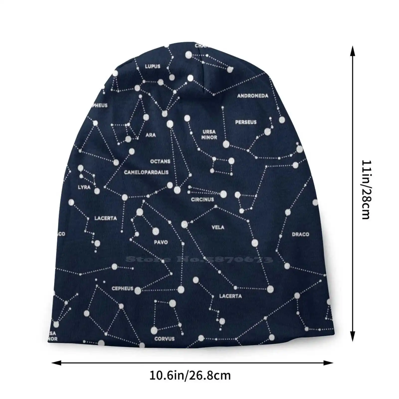 Knitted Hat Warm Beanie Outdoor Caps White Navy Blue Dark Blue Stars Celestial Cosmos Cosmic Ursa Major Ursa Minor Northern