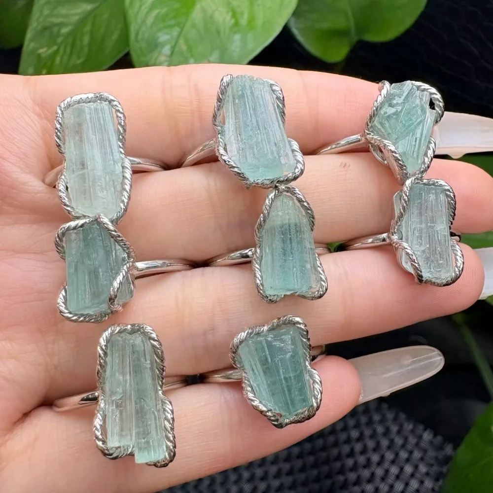 Natural Tourmaline Rough Stone Crystal Ring for Women Yoga Reiki Healing Jewelry Fengshui Stretching Gift - 1 Piece