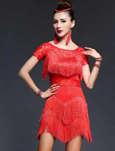 Abiti da ballo latino Donna/Ragazza Gonna sexy con frange di paillettes Sala da ballo/Tango/Salsa/Rumba/Vestiti latini Abiti in vendita